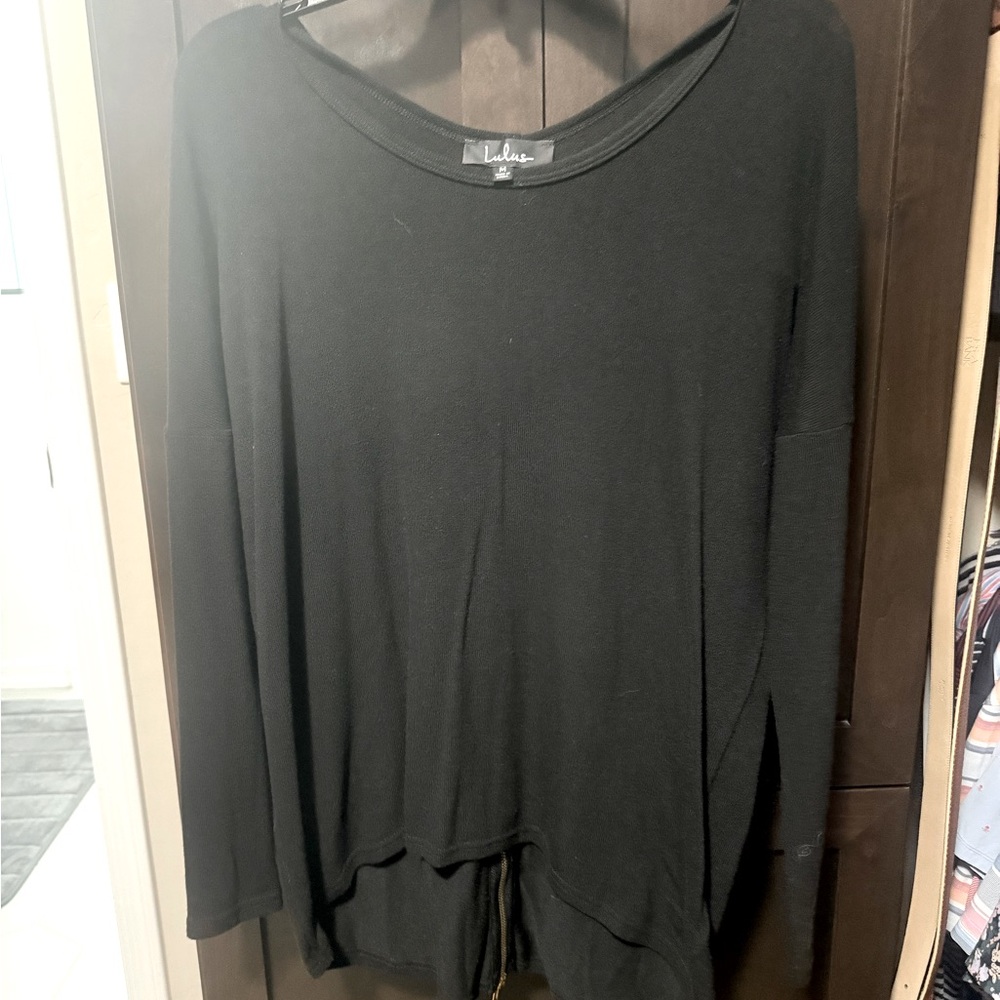 Lulu's Black Long Sleeve Zip To My Lou Black Sweater